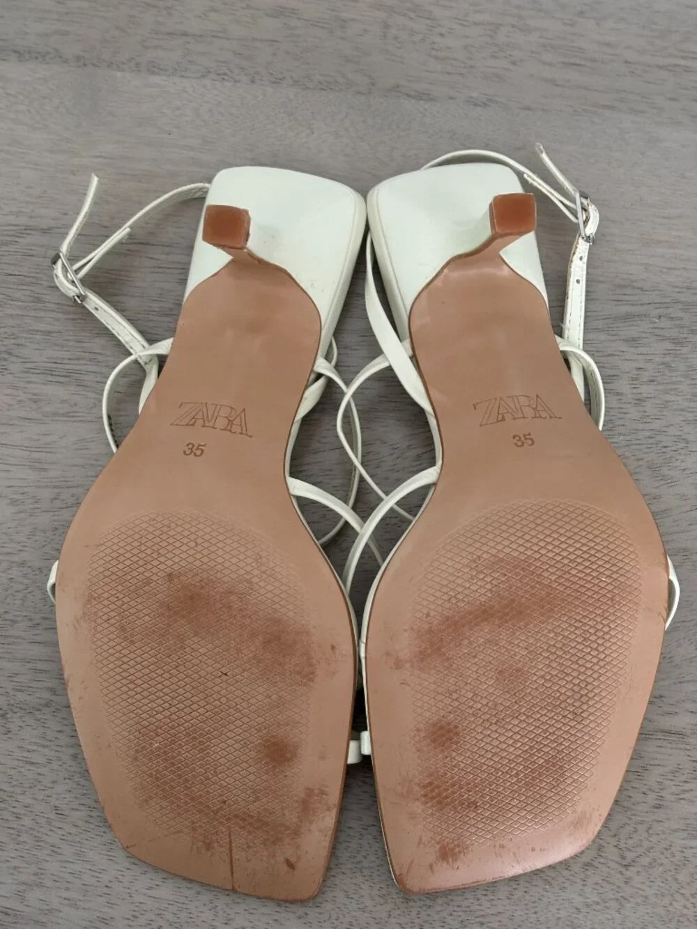 ZARA Square Toe White Leather Heeled Sandals size EU35 - Picture 6 of 7